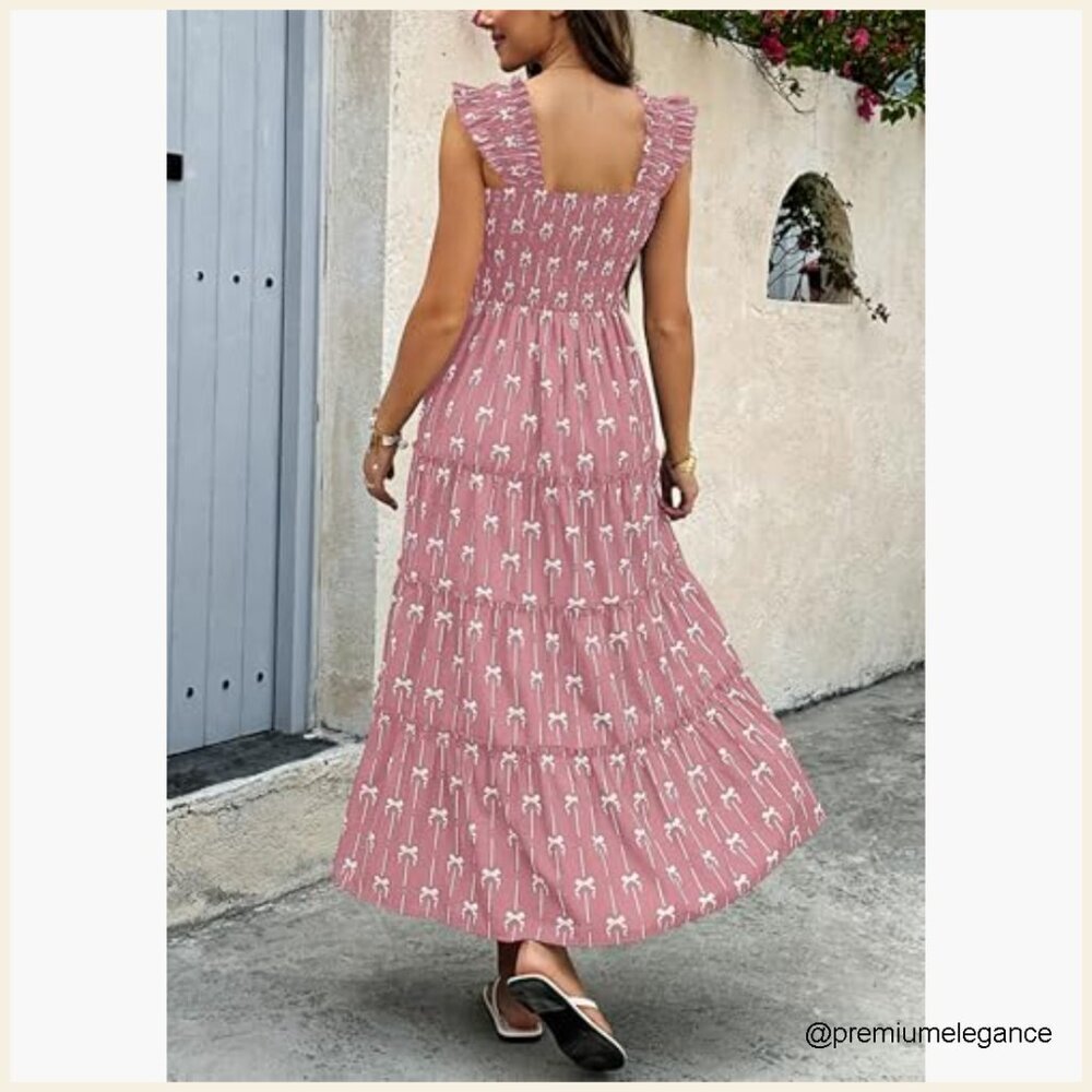 Sleeveless Square Neck Maxi Dress with Smocked High Waist and Ruffle Strap - Picture 5 of 7
